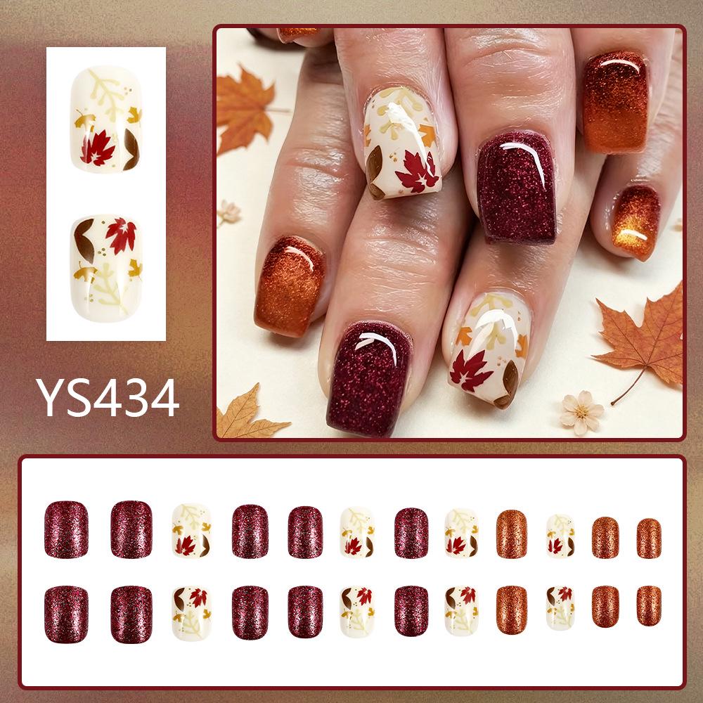 Maple Leaf Warm Tone Wearable Square Nails - 24 PCS Removable Nail Art Set