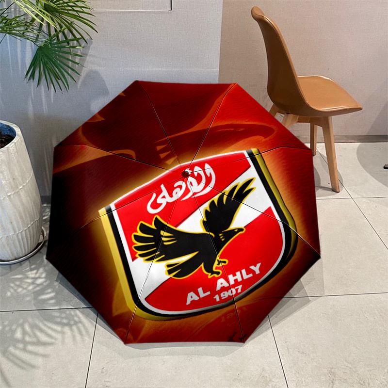 Al Ahly FC Umbrella with Automatic Open/Close & Self-8-Rib Heavy-Duty Umbrella, Compact Travel Umbrella Suitable for Outdoor