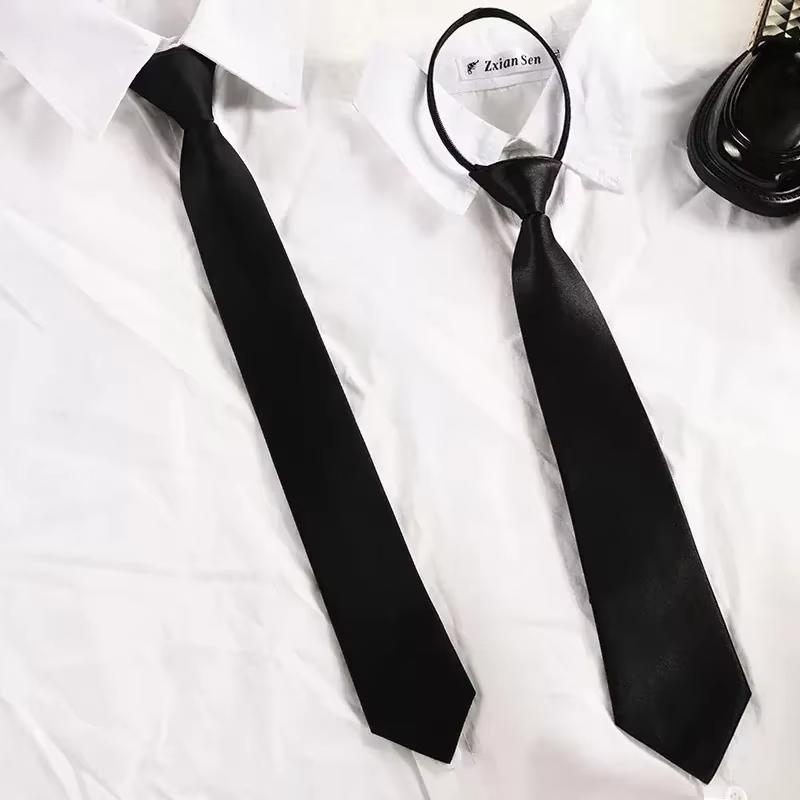 Schwarze Krawatten für Studenten Einfarbig Seidig Damen Krawatten Elegante Krawatte Schmale Damen- und Herrenkrawatten Uniformzubehör