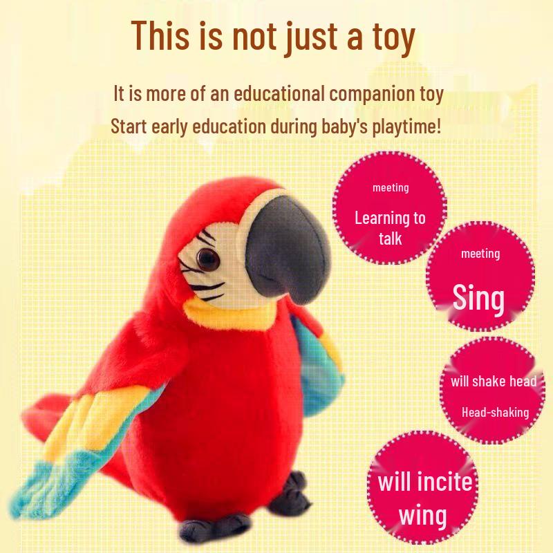 Interactive Parrot Plush Toy: Voice Recorder, Learns to Speak, Sings, Flaps Wings