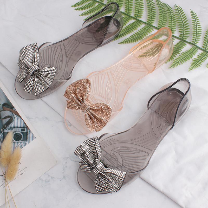 

Slippers women s outer wear spring and summer new fish mouth shoes outdoor diamond bow crystal bag head slippers 41