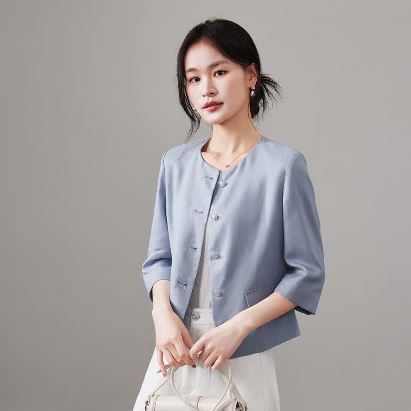 SOFSIL 2026 Spring Chic Round Neck Short Jacket for Women M