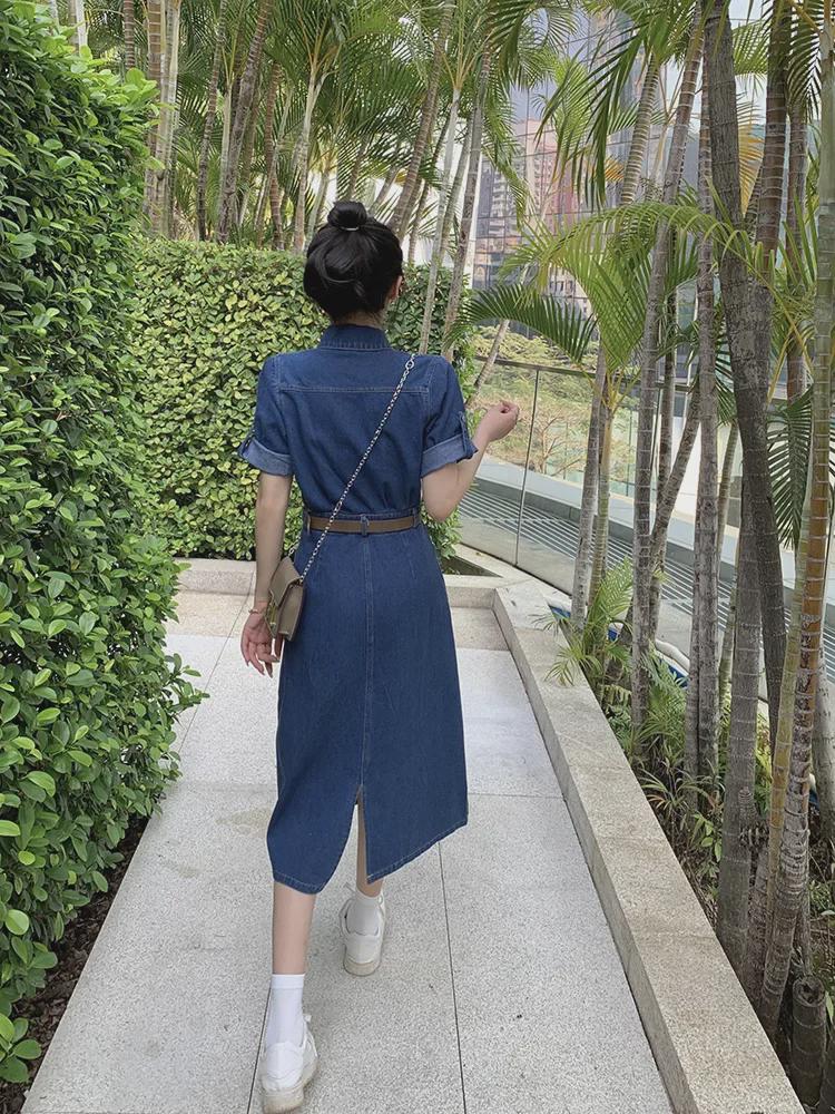 Real Shot Plus Size Denim Short-Sleeve Dress for Women - Summer Collection, Slimming Waist Design