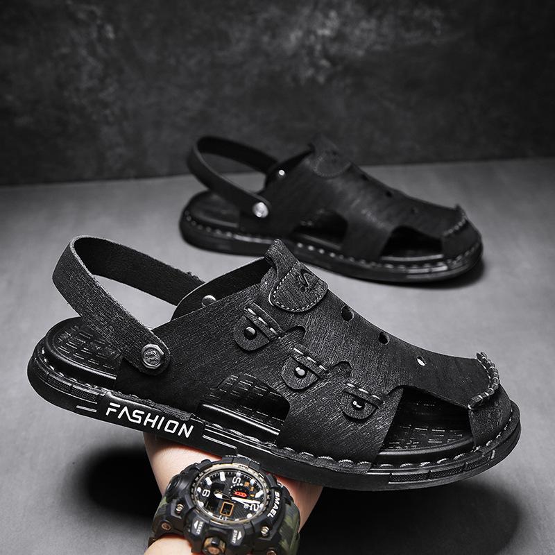 Sandals men's summer outer wear breathable deodorant hollow outdoor non-slip wear-resistant beach sports dual-purpose bag head cool slippers