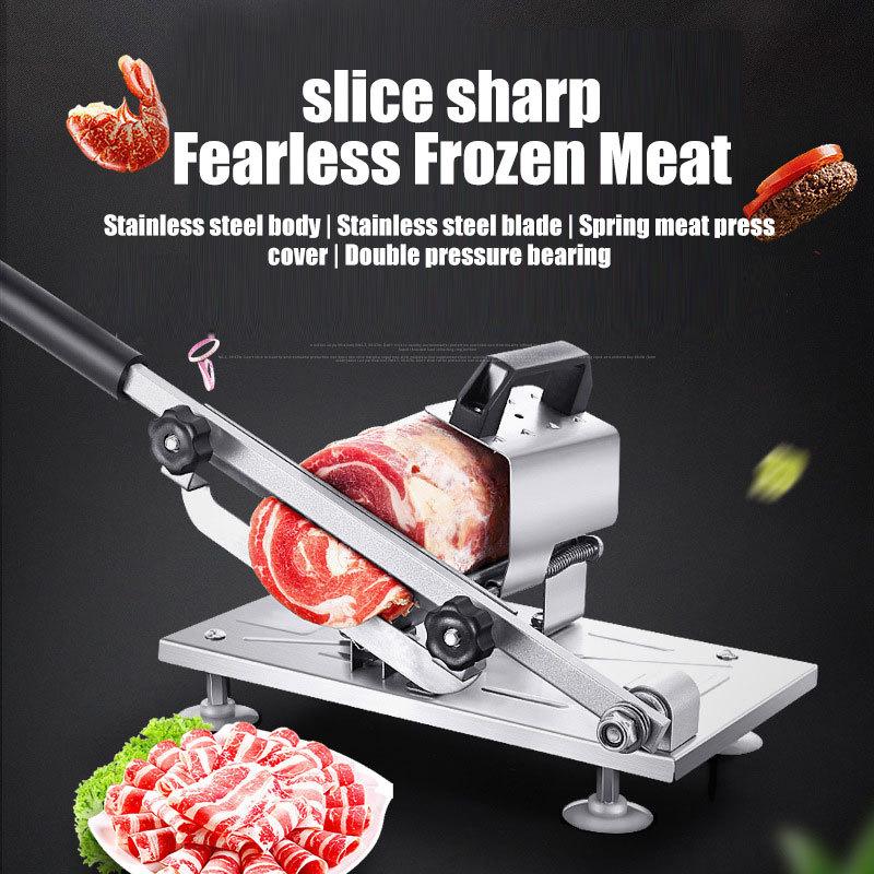 Manual Frozen Meat Slicer Stainless Steel Meat Cutter Beef Mutton Roll Food Slicer Slicing Machine for Cooking Hot Pot Shabu BBQ