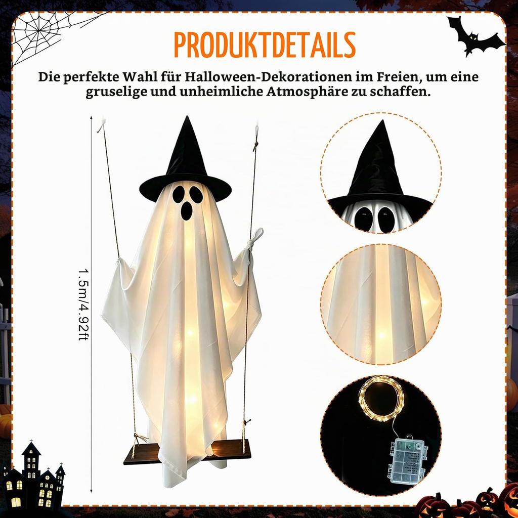 100 cm Halloween Decoratieve Geest Hangende Geest Decoratie met Feeënlampjes