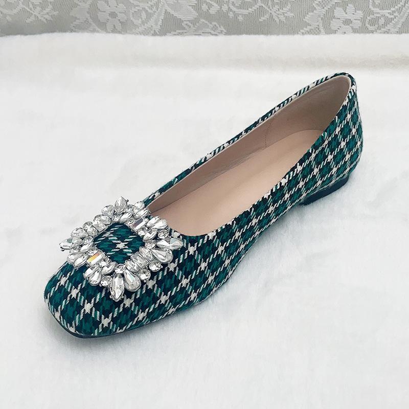Flat Bottom Square Buckle Rhinestone Single Shoes Women's Shoes New Spring Autumn and Winter French Small Fragrant Gentle Evening Shoes Shallow Mouth