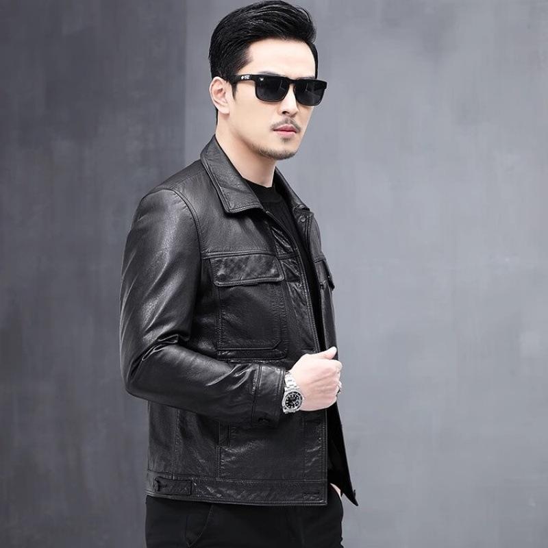 Leather Leather Jacket Men's Casual Large Size Men's Cowhide Top Leather Motorcycle Jacket