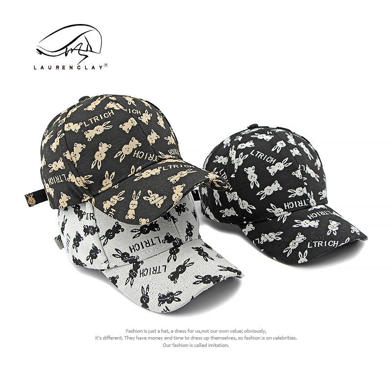 Hat Ladies Peaked Cap Versatile Face Small Personality Embroidered Rabbit Pattern Hard Top Baseball Cap Men's Casual Fashion