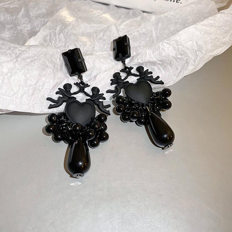 European and American Black Diamond-encrusted Butterfly Flower Fringed Earrings Temperament Earrings Light Luxury Earrings Women