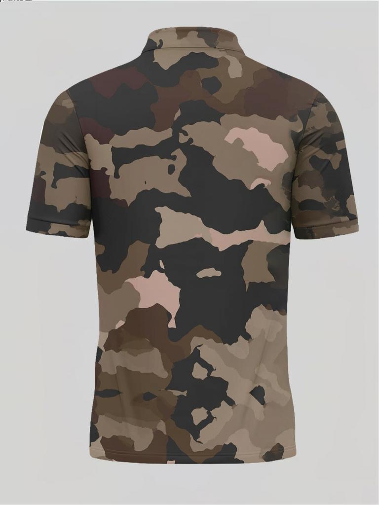Summer Men's Camouflage Short-Sleeve Polo Shirt, Comfortable Lapel Casual Top, Outdoor Style Daily Wear