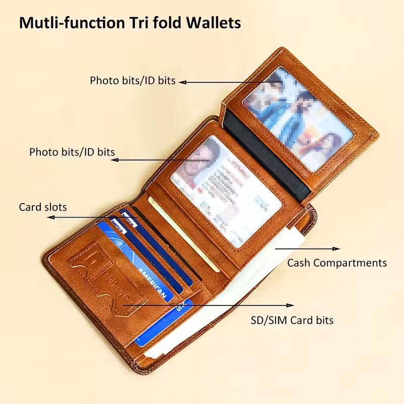 Genuine Leather Rfid Wallets for Men Vintage Thin Short Multi Function ID Credit Card Holder Money Bag Gift for Him