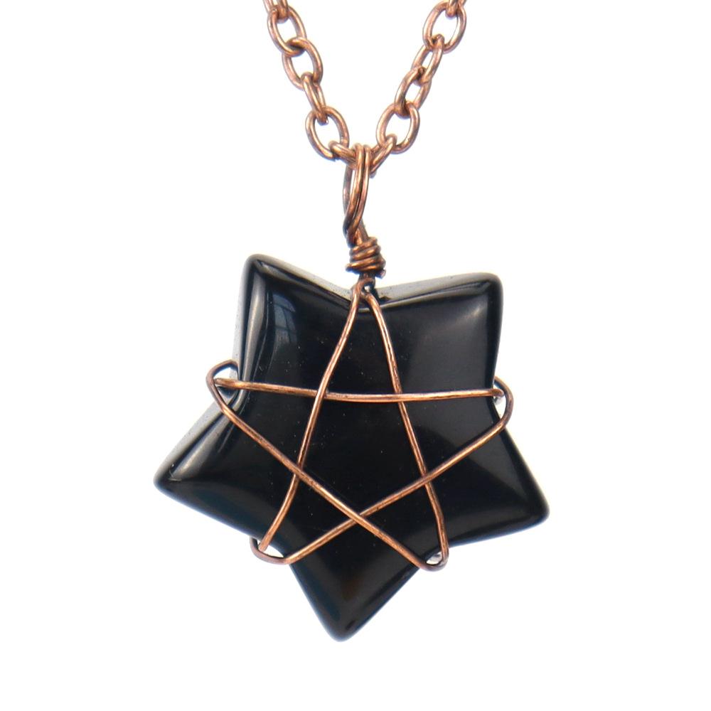 Hand-Wound Retro Natural Crystal Agate Pentagram, Amethyst Star Necklace N582