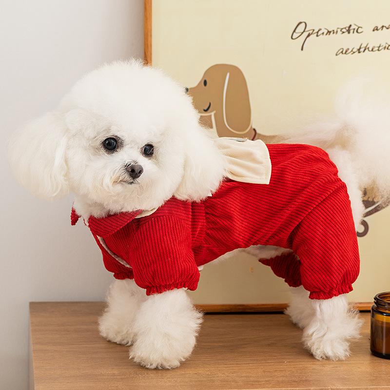 Dog Four-legged Clothing Autumn and Winter Warm Corduroy Thickened and Velvet Small Dog Teddy Bear Clothing Pet Clothes