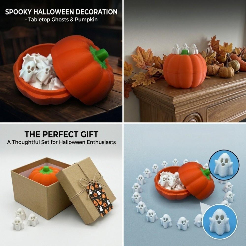 Cute Halloween Pumpkin Bucket Plastic Halloween Desktop Decor Funny Pumpkin Ghost Figurines Home