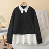 2026 Spring Women's Plus Size Lace Patchwork 2-Piece Hoodie with Doll Collar and Long Sleeves for a Slimming Look, Style 8820