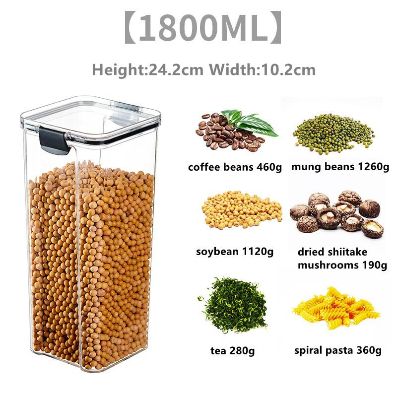 Scatola per la conservazione degli alimenti in barattolo sigillato di 5 dimensioni. Serbatoio multicereali in plastica trasparente. Organizzatore da cucina per barattoli sigillati essiccati impilabili