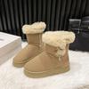 Fashion Winter New Thick Snow Boots Women Fashion Round Head Suede Horn Buckle Anti-slip Wear-resistant Mid-calf Boots