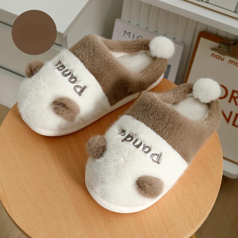 Fashion Winter Panda Color Matching Slippers Women Cartoon Cute Plush Warm Home Thick Sole Anti Slip Cotton Shoes Zapatos 2025
