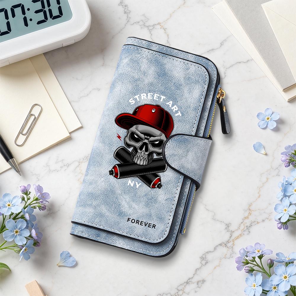 Street Art Skull Pattern Long Wallet Casual Multi Card Slot Portable Purse