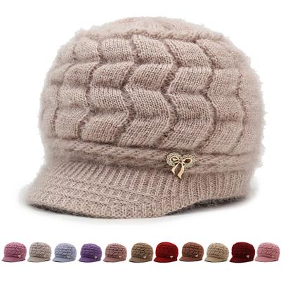 Herbst Winter Damenmütze Dicke Wollmütze mit Entenschnabel Mittelalterliche und ältere Strickmütze Muttermütze Überziehmütze