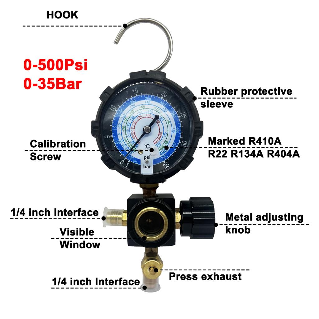 R410a Diagnostic Manifold Freon Gauge Set High Pressure A/C Refrigeration Tool for R22/R410A/R134A with Sight Glass