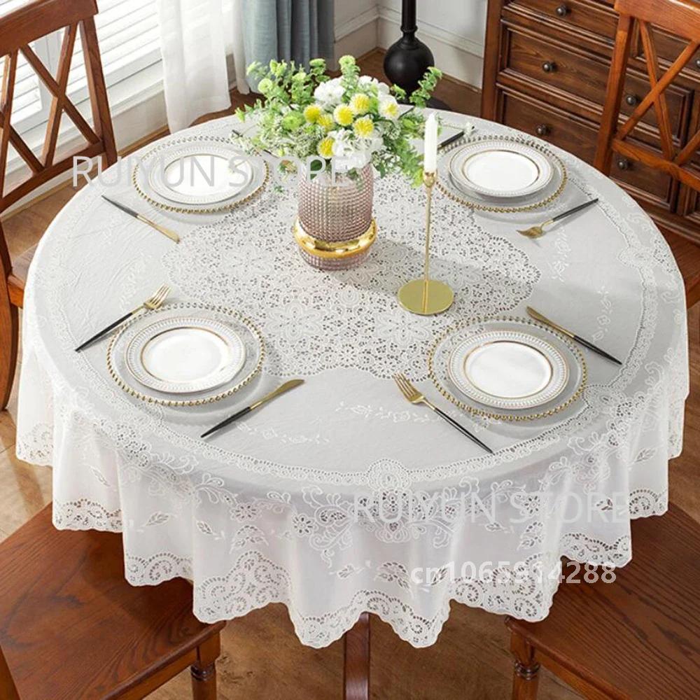 Round Table Cloth Pvc Waterproof Oil-Proof Tablecloth Tea Coffee Table Cover For Wedding Party Decor Diameter 152/180/200/210Cm