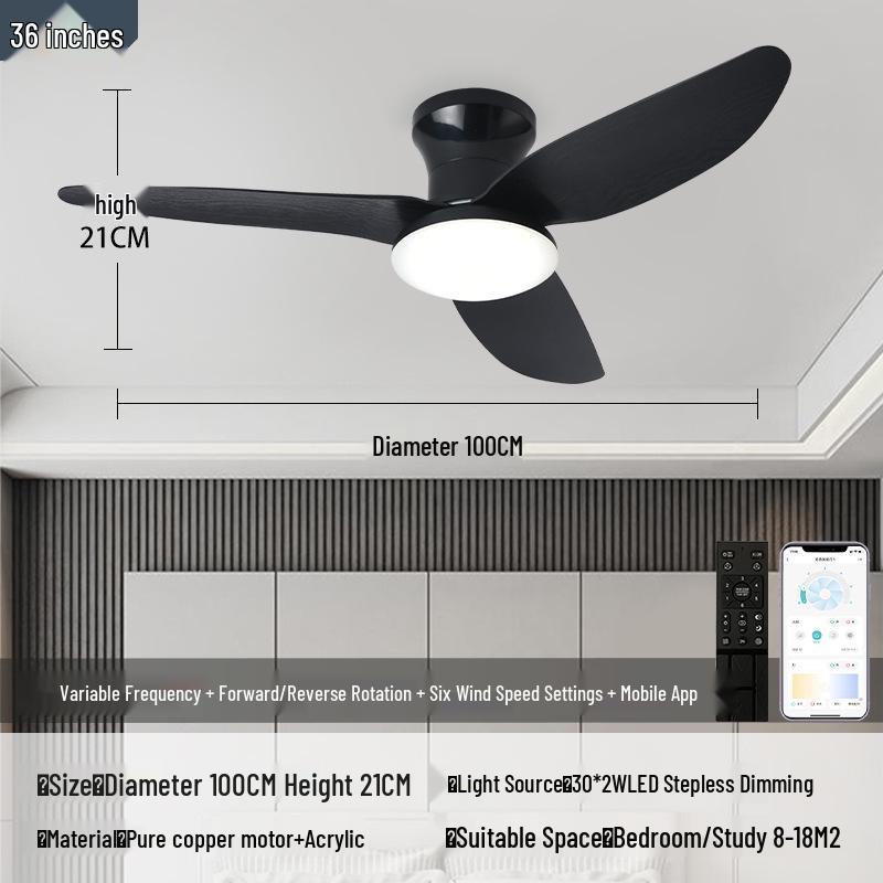 

Потолочный вентилятор с прямыми лопастями в скандинавском стиле с подсветкой для спальни 40-inch Black