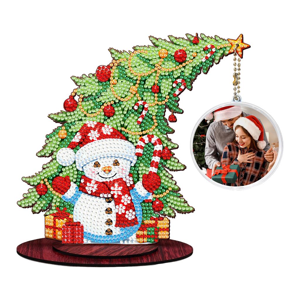 Photo Christmas Tree Table Top Diamond Painting Ornament Kits Wooden 5D DIY Diamond Art Tabletop Decorations Gift for Friends