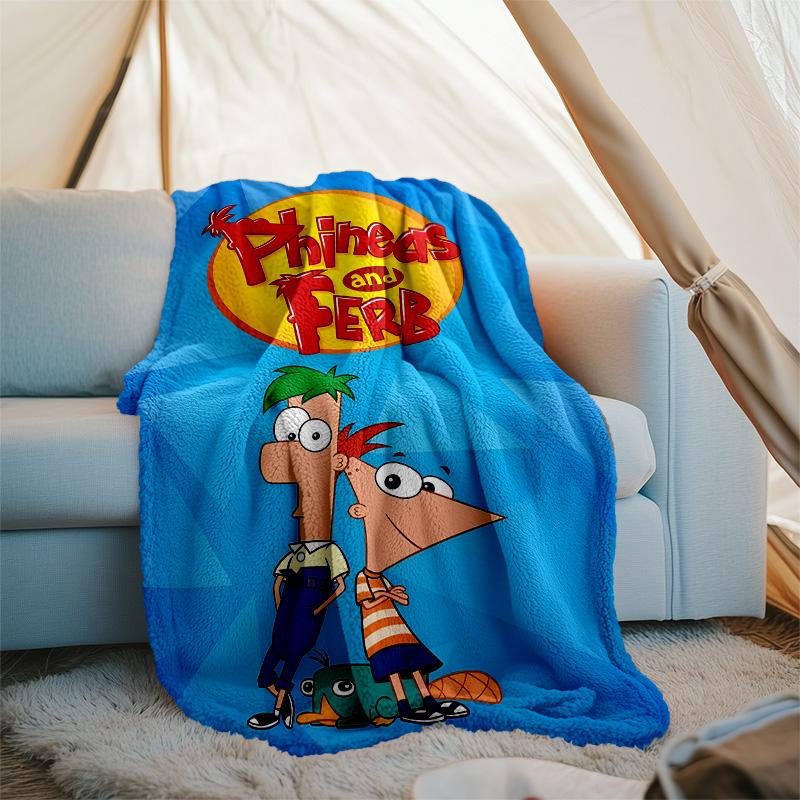 1pc Phineas and Ferb1 Theme Blanket - Digital Print, Polyester, Cozy for All Seasons, Perfect for Outdoor, and Travel