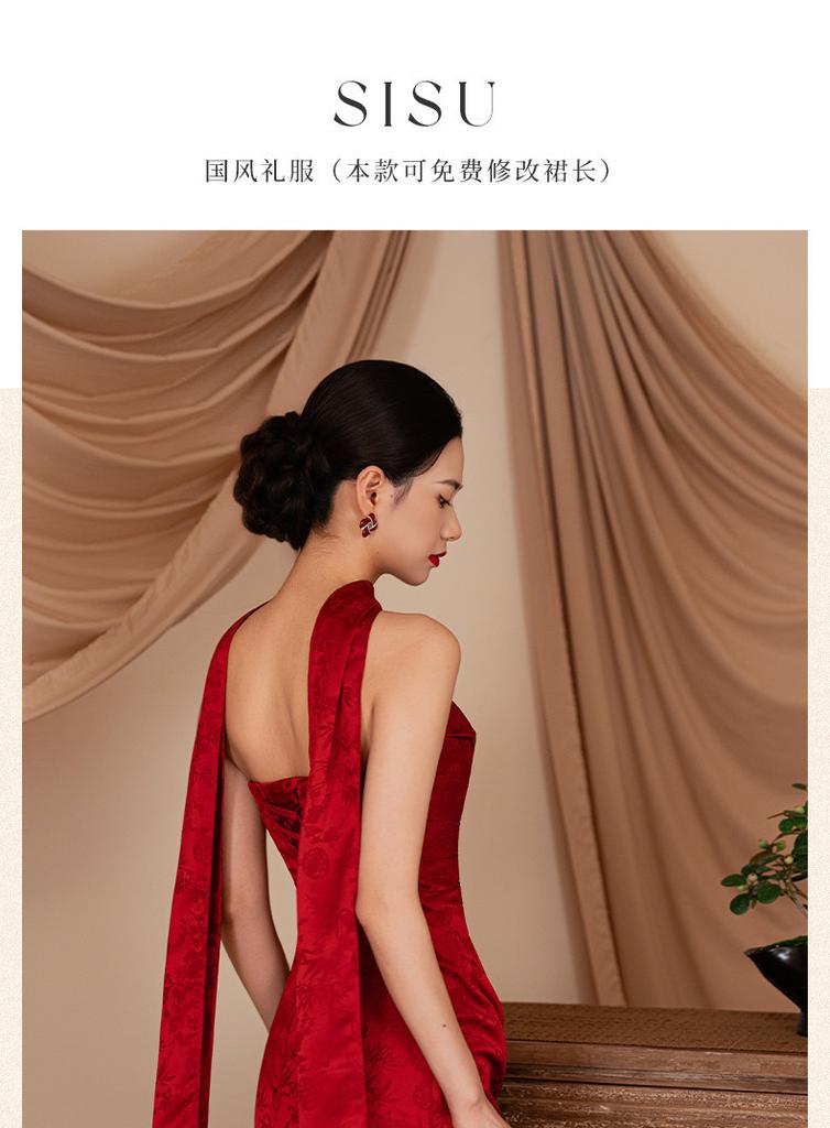 New Chinese morning gown dress New bridal wedding engagement toast dress Red tube top light luxury niche skirt