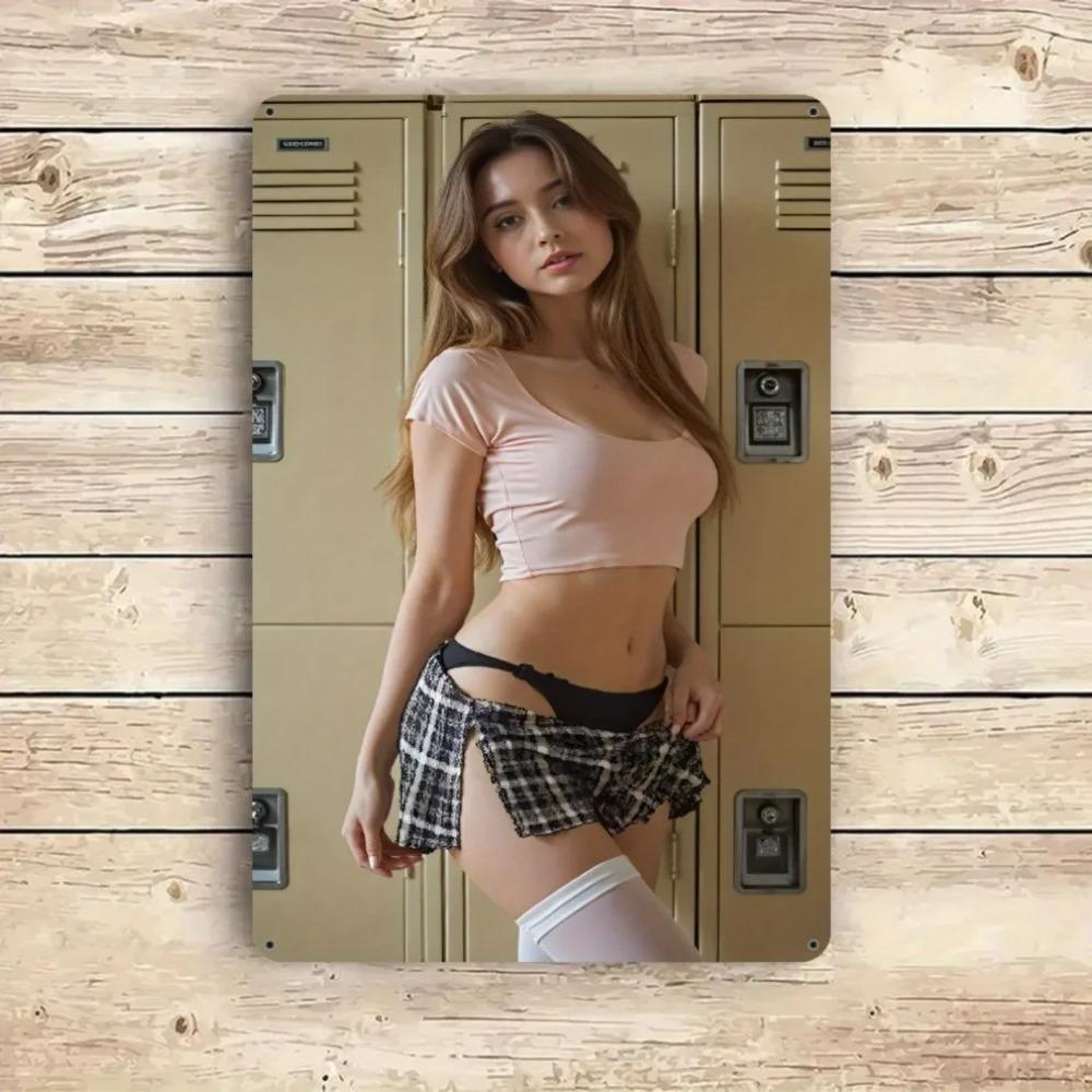 Vackse Blonde Bikini Metal Wall Sign 8x12 Inch, Pre-Drilled Tin Poster for Home Kitchen Bar Decor