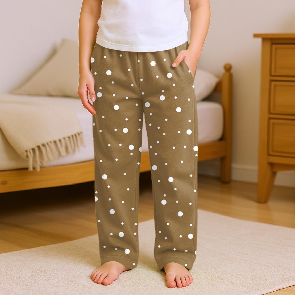 Fashionable Children's Versatile Polka Dot Stripe Print Pocket Casual Pants