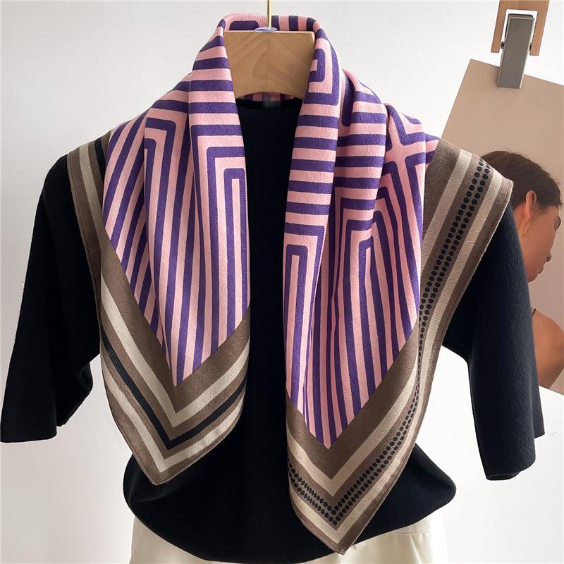Geometric striped scarf women's small square scarf silk scarf herringbone pattern imitation velvet scarf thin shawl scarf headscarf women