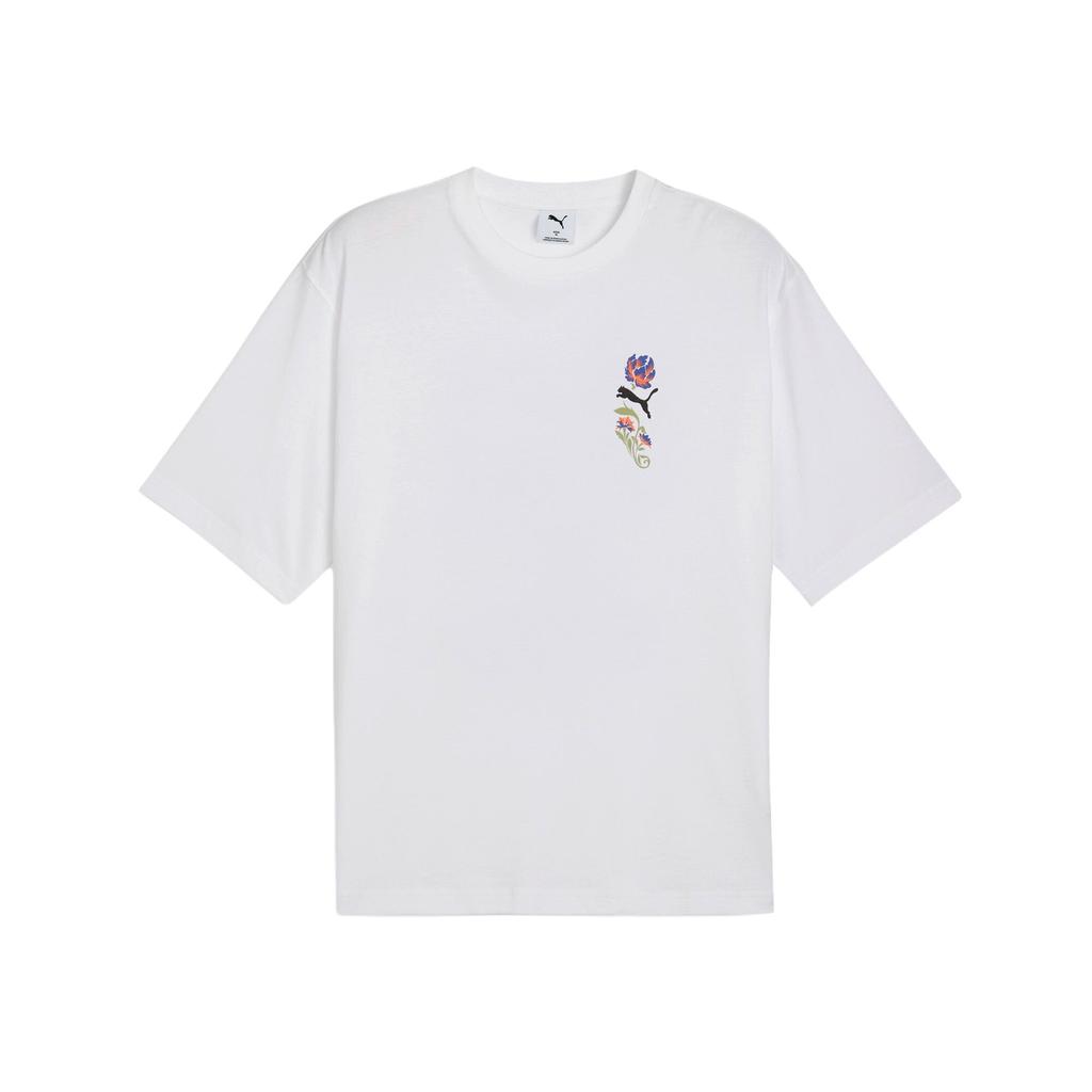 Puma Floral Graphic Boxy Crew Neck Sports Casual Short Sleeve Embroidered T-Shirt Men Tops White 633349-02