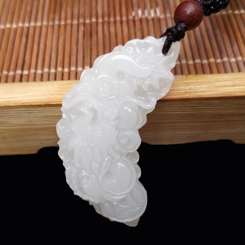 New Afghan White Jade Dragon and Phoenix Pendant Child Pair Wear Jade Pendant Brand Car Hanging Accessories Exhibition Gift