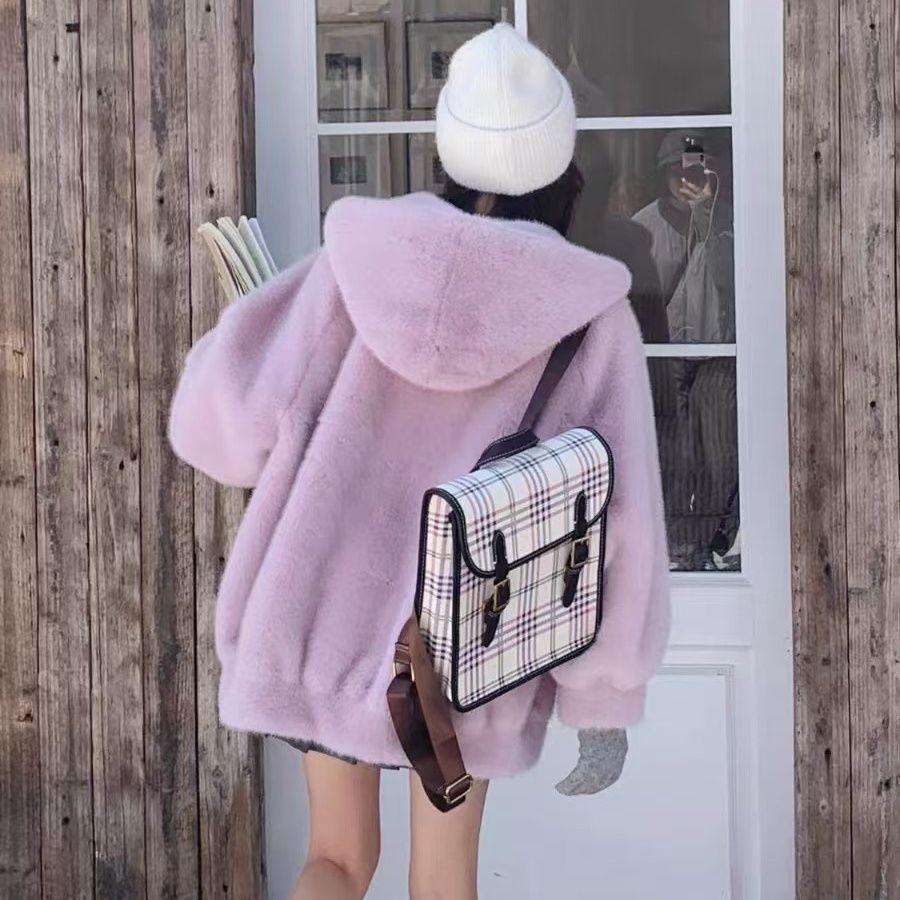 Pink Hooded Lamb Fur Integrated Cotton Clothing Women's Winter Clothing Small Thickened Imitation Mink Fur Jacket Fashion