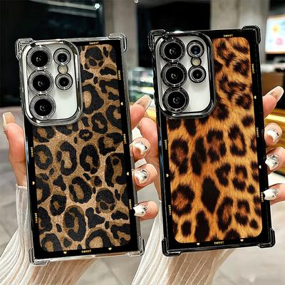 Fashion Sweet Leopard Print Plating Phone Case For Samsung Galaxy S24 S25 FE S26 Edge S23 Ultra S22 S21 Plus S20 Anti-Fall Airab