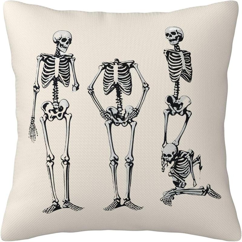 Halloween Throw Pillow Cover with Cat, Skull & Ghost Patterns - "Trick or Treat" Decor for Sofa