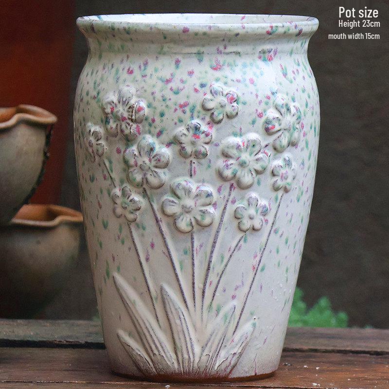 Handmade Coarse Ceramic Succulent Planter, Orchid Breathable Zisha Pot, Old Tree Design, Tall Rose Pot.