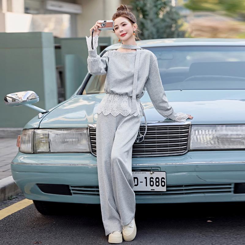 2025 Stilvolles Sweatshirt- und Hosen-Set mit Spitze für Frühling/Herbst