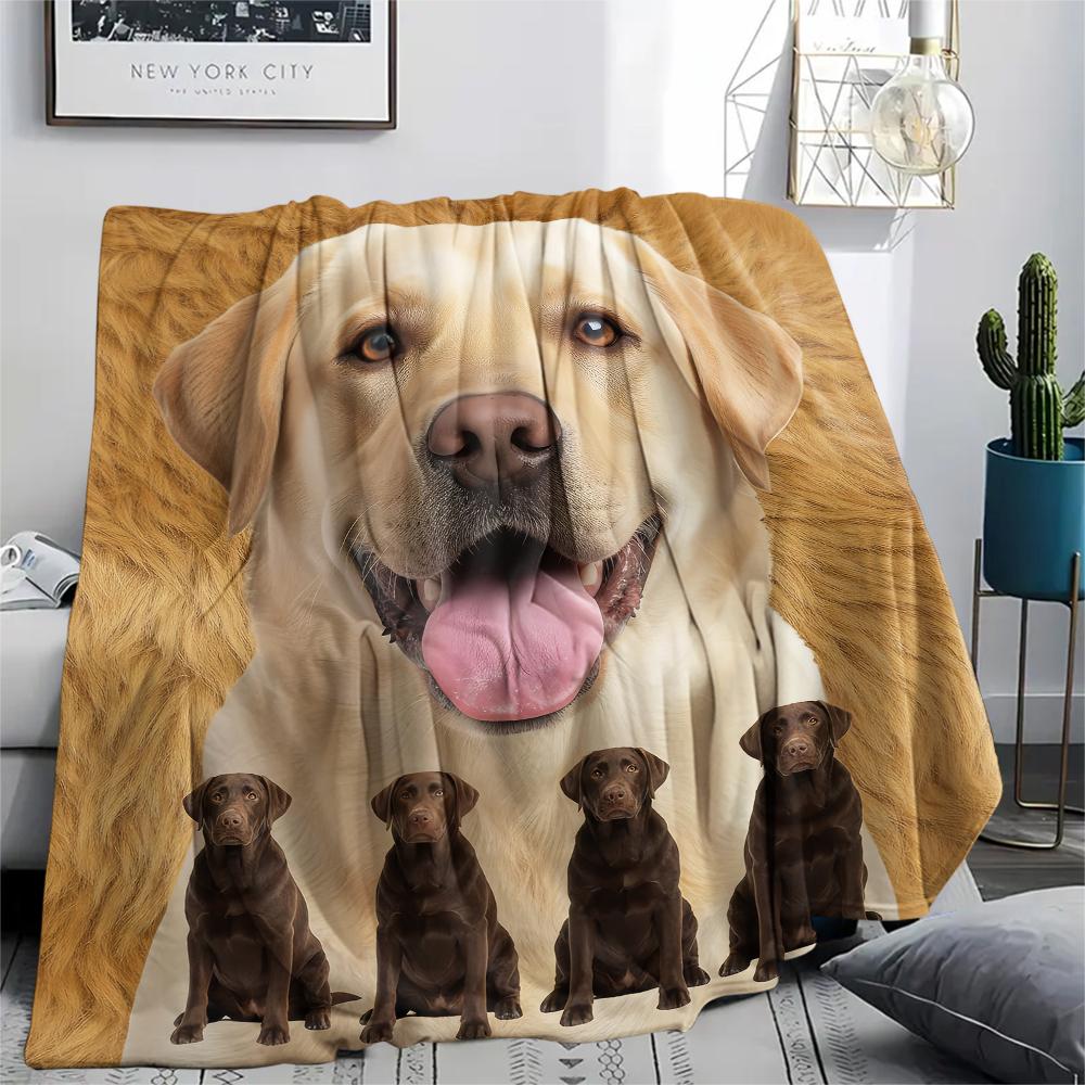1Pc Labrador Dogs Print Flannel Blanket, High quality Comfortable for All Seasons, Home Decor, Warmth and Comfort, Perfect for Gifts