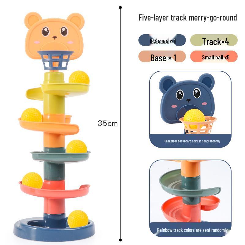 Children's Cartoon Basketball Stacking Toy: Rotating Fun Slide for Parent-Child Interaction