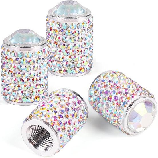 Bling Tire Valve Caps, 4 Pack Handmade Crystal Rhinestone Tire Caps Universal Bling Car Accessories for Women Dustproof Bling Valve Stem Caps Cover