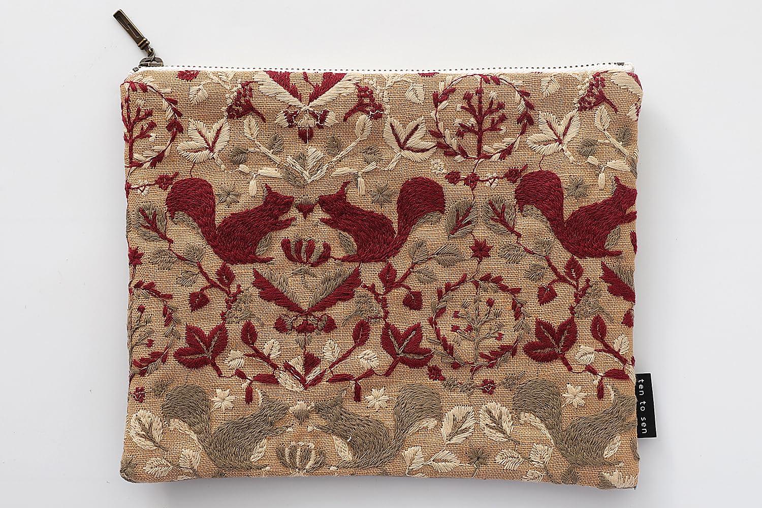 

DDintex ten to sen Flat Pouch, Risu No Mori (Sand Beige), 20 x 15.5 cm [with dot and line embroidery]