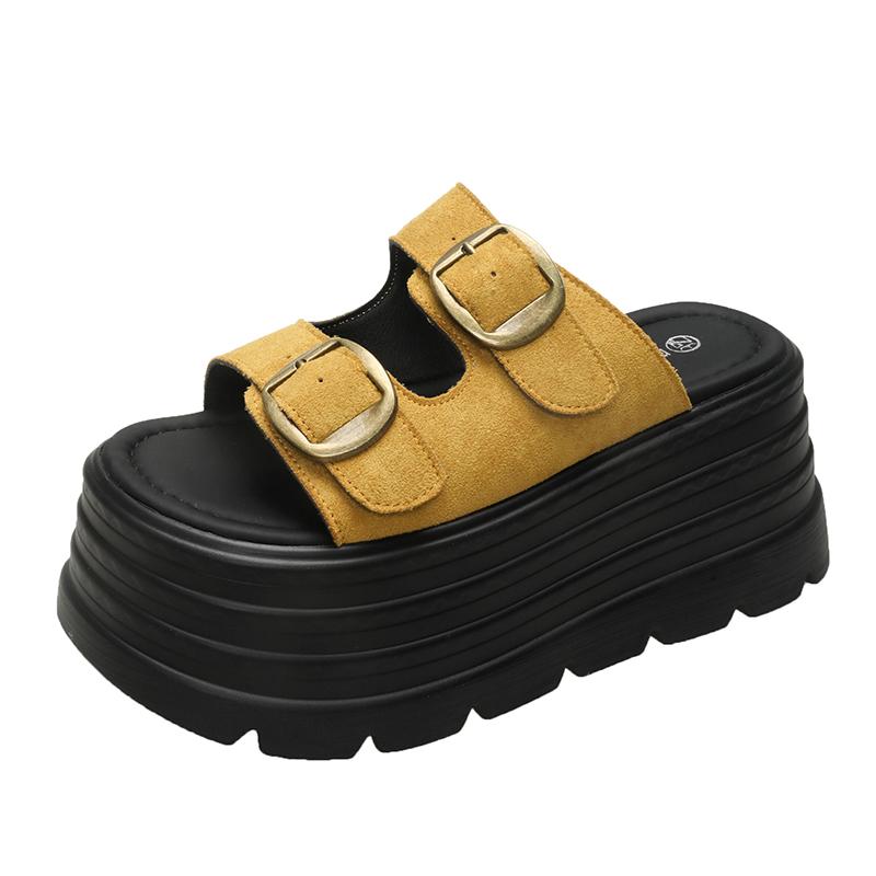 Fashion 8CM High Platform Slippers Women Summer Buckle Fashion 2025 New Increase Heels Sandals Muffin Flip-flops Heels Beach Shoes