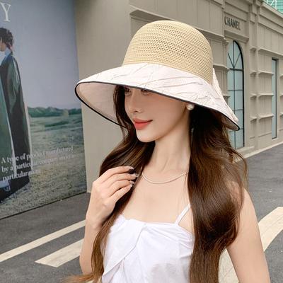 Hat Women's Summer Outdoor Sun Protection Visor Travel Bow Sun Hat Big Edge Knitted Bucket Hat New