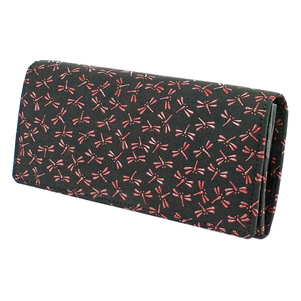 Inden Long Wallet Bundle Q with Coin Purse Deerskin Black X Red Lacquer Dragonfly Pattern [Indenya] 2308-21-008