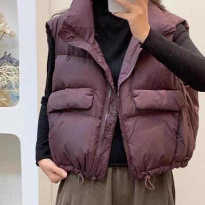 Jaqueta feminina leve térmica sem costura, gola alta, branca, com penas de pato, bolso, solta, combinando, chique