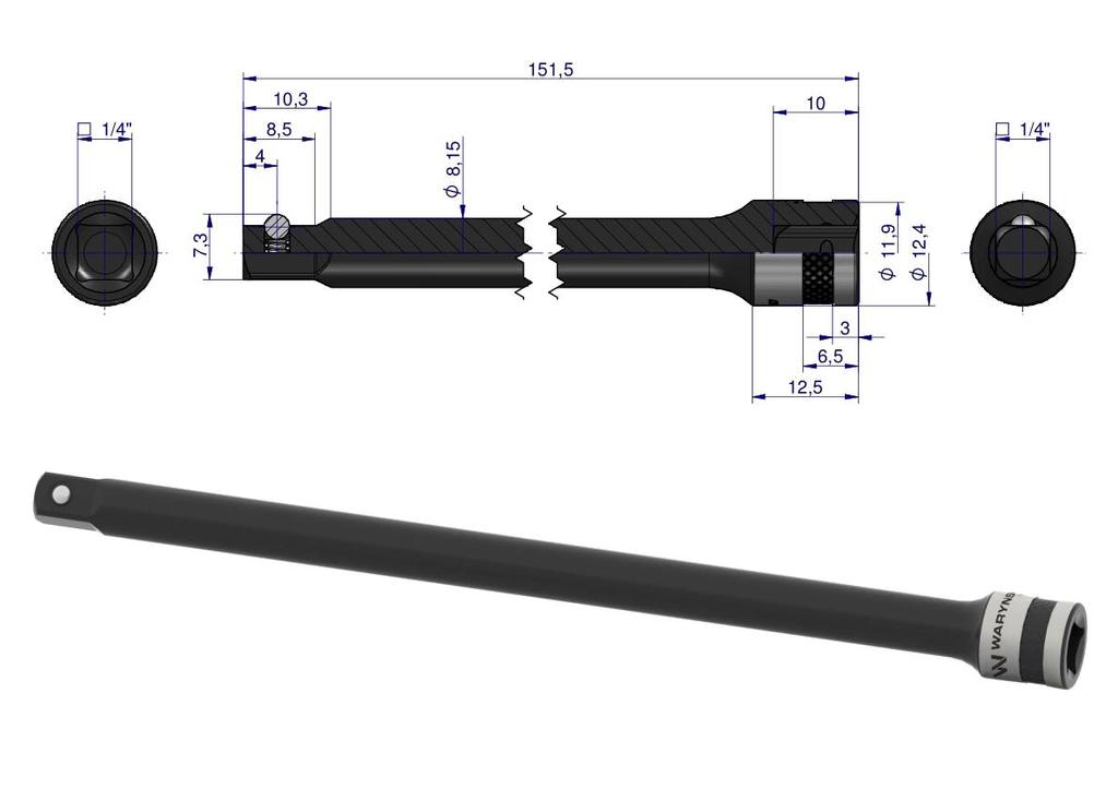 Przedłużka 1/4". 125 Mm, Waryński